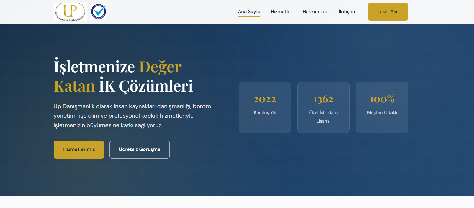 Up Danışmanlık web sitesi ekran görüntüsü